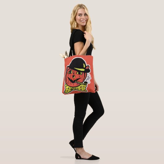 Retro Art Jack-O-Lantern Kat Halloween Pompoen Tote Bag (Op model)