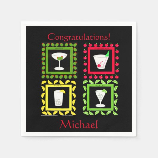 Retro Art Martini, Old Fashioned, Highball Servetten (Voorkant)