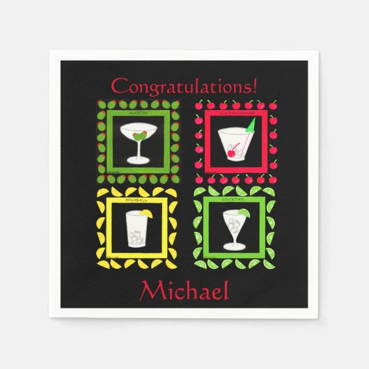 Retro  Art Martini, Old Fashioned, Highball Servetten (Voorkant)