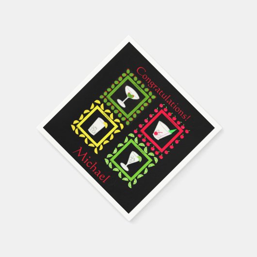 Retro  Art Martini, Old Fashioned, Highball Servetten (Hoek)