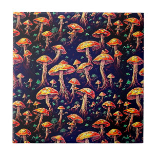 Retro Art Mushrooms - Bioluminescent Dreamscape Tegeltje