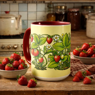 Retro Art Nouveau Aardbeiranken Met Bloemen Mok