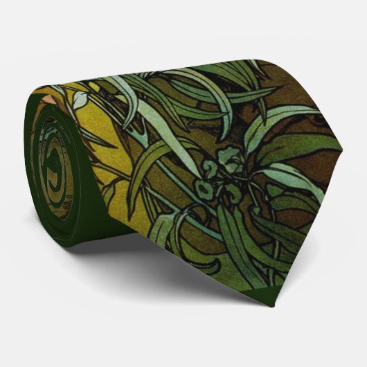 Retro Art Nouveau Alphonse Mucha Emerald Temptress Stropdas (Opgerold)