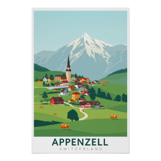 Retro Art Nouveau Appenzell Swiss Travel  Perfect Poster