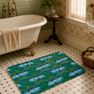 Retro Art Nouveau bloemmotief met waterlelieblad Badmat