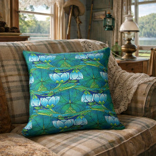 Retro Art Nouveau bloemmotief met waterlelieblad Kussen