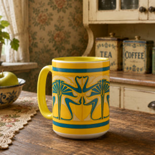 Retro Art Nouveau bloemornament fries patroon Mok