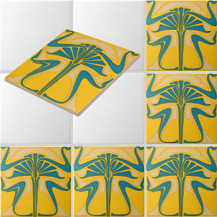 Retro Art Nouveau bloemornament fries patroon Tegeltje