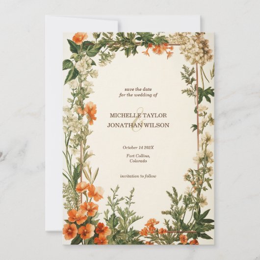 Retro Art Nouveau Botanical Save the Date Kaart (Voorkant)