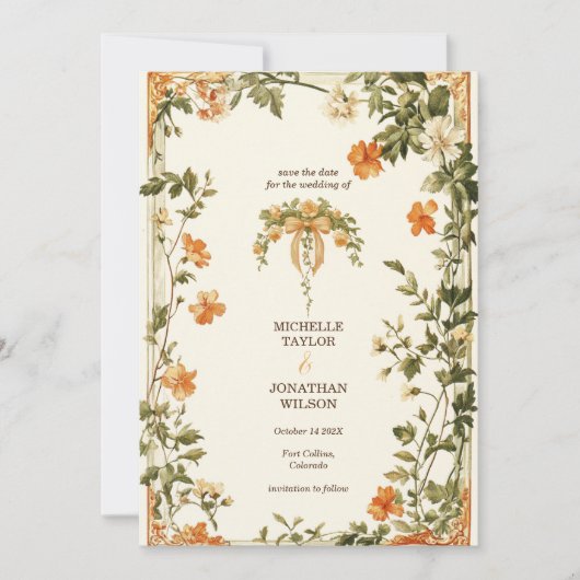 Retro Art Nouveau Botanical Save the Date Kaart (Voorkant)