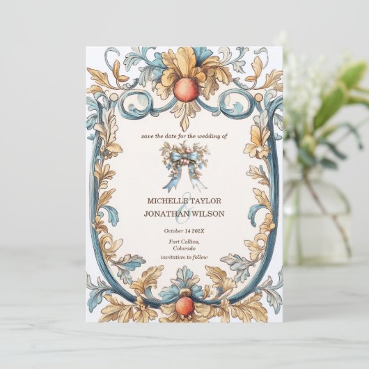 Retro Art Nouveau Botanical Save the Date Kaart (Staand voorkant)