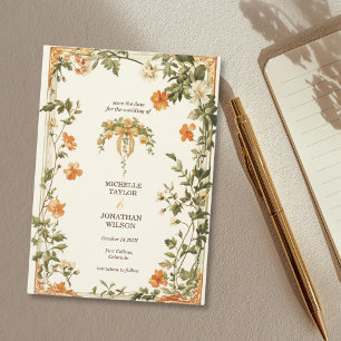  Retro Art Nouveau Botanical Save the Date Kaart