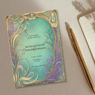 Retro Art Nouveau Botanical Save the Date Kaart