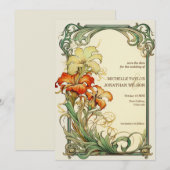  Retro Art Nouveau Botanical Save the Date Kaart (Voorkant / Achterkant)