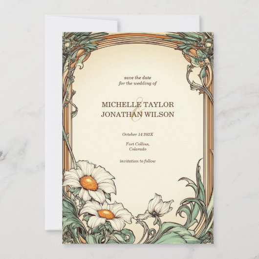 Retro Art Nouveau Botanical Save the Date Kaart (Voorkant)