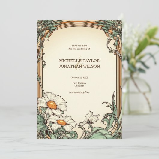 Retro Art Nouveau Botanical Save the Date Kaart (Staand voorkant)