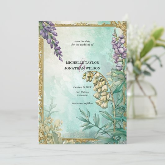 Retro Art Nouveau Botanical Save the Date Kaart (Staand voorkant)