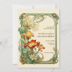 Retro Art Nouveau Botanical Save the Date Kaart