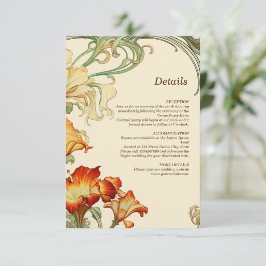  Retro Art Nouveau Botanische Details RSVP Kaartje (Staand voorkant)