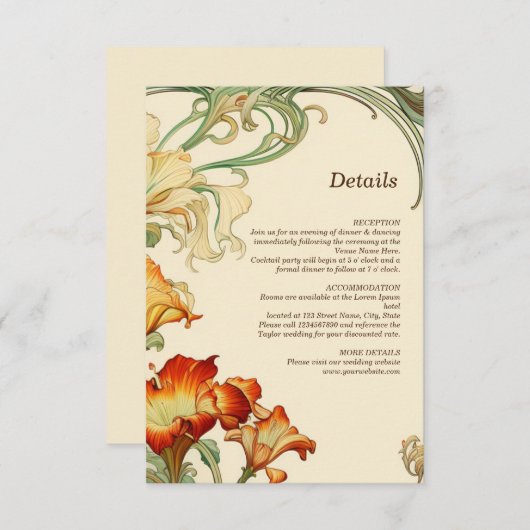  Retro Art Nouveau Botanische Details RSVP Kaartje (Voorkant / Achterkant)