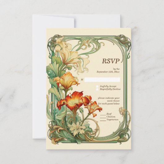  Retro Art Nouveau Botanische RSVP (Voorkant)