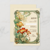  Retro Art Nouveau Botanische RSVP (Voorkant / Achterkant)