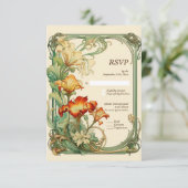  Retro Art Nouveau Botanische RSVP Kaartje (Staand voorkant)