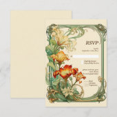  Retro Art Nouveau Botanische RSVP Kaartje (Voorkant / Achterkant)