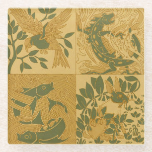 Retro Art Nouveau Dier Natuur Esthetische Kunst Glazen Onderzetter