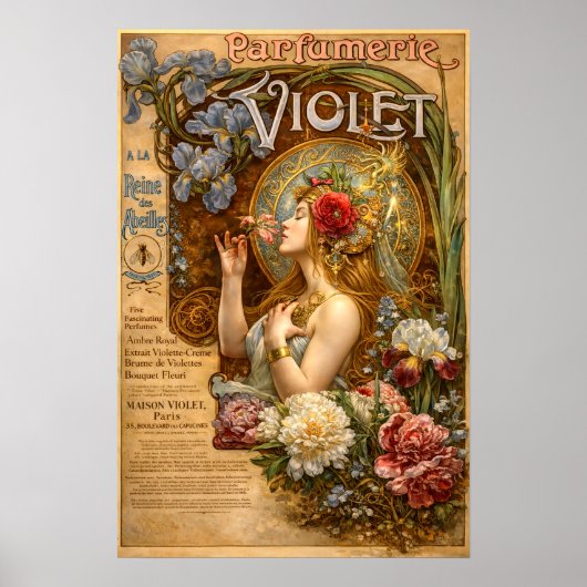 Retro Art Nouveau Franse parfumadvertentie Poster (Voorkant)