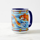 Retro Art Nouveau Karper Vis Fries Patroon Mok (Voorkant rechts)