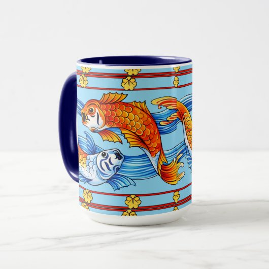Retro Art Nouveau Karper Vis Fries Patroon Mok (Voorkant links)
