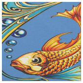 Retro Art Nouveau Koi Vis Patroon Stof (Close Up)