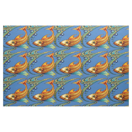 Retro Art Nouveau Koi Vis Patroon Stof (Fat Quarter)