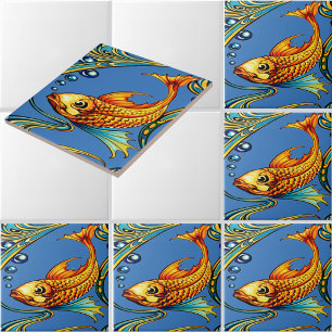 Retro Art Nouveau Koi Vis Patroon Tegeltje