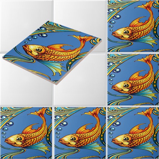Retro Art Nouveau Koi Vis Patroon Tegeltje