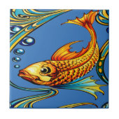 Retro Art Nouveau Koi Vis Patroon Tegeltje (Voorkant)
