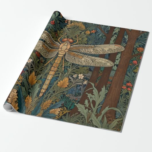 Retro art nouveau libel boho chic cadeaupapier (Uitgerold)
