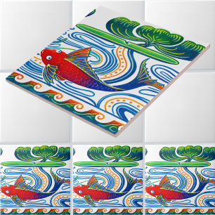 Retro Art Nouveau Vis & Lelie Fries Patroon Tegeltje