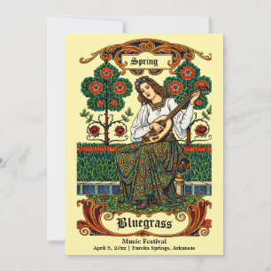 Retro Art Nouveau Vrouw Met Gitaar Muziekfestival Kaart