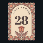 Retro Art Nouveau Wedding Table Number Card Kaart<br><div class="desc">Add a touch of retro sophistication to your wedding reception with this elegant table number. Featuring an Art Nouveau-inspired design and a Mid-Century Modern earth-tone palette, this card helps guide your guests in style. The arched frame and central botanical illustration create an artistic focal point on every table. Total Customization:...</div>