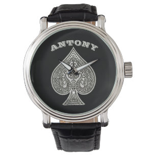 Retro Artistic Poker Ace of Spades Personalized Horloge