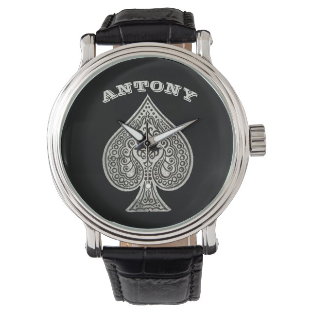 Retro artistieke Poker Ace van Schoppen gepersonal Horloge (Voorkant)
