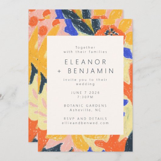 Retro Artsy Abstract Botanisch Fun Wedding Kaart (Voorkant / Achterkant)