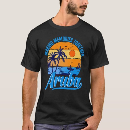 Retro Aruba Caribe Palm Beach Zomervakantie T-shirt (Voorkant)