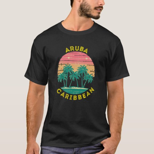 Retro Aruba Vacation Souvenir Palm Tree T-shirt (Voorkant)