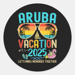 Retro Aruba Vakantie 2025 Matching Familie Vriende Ronde Sticker