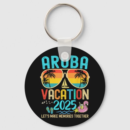 Retro Aruba Vakantie 2025 Matching Familie Vriende Sleutelhanger (Voorkant)