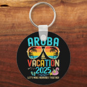 Retro Aruba Vakantie 2025 Matching Familie Vriende Sleutelhanger (Voorkant)