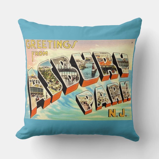  Retro Asbury Park NJ Postcard Kussen (Voorkant)